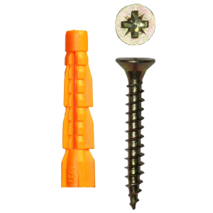 Саморезы универсальные 6х80 пот.гол.+дюбель унив 10х66 (6 шт) желтые- пакет/10