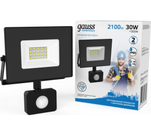 Прожектор светодиодный 30W 2100lm IP65 6500К с датчиком движения  Gauss Elementary 1/24(__)