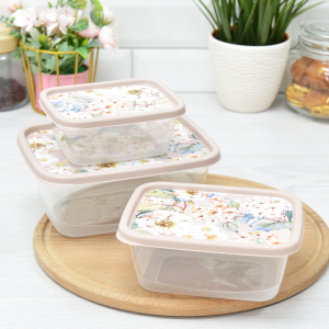 Набор контейнеров д/продуктов 3шт 0,5/0,85/1,5л прямоуг. декор Бежевый (24) 221160827/06