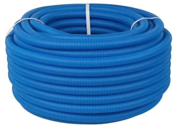 Труба гофрированная STOUT ПНД, цвет синий, наружным DN28 мм для труб d=20 мм (бухта 50м)