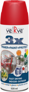 Универсальная акриловая эмаль VERVE 3X цвет:транспортный красный RAL3020, глянцевый, спрей 520мл (6)