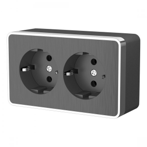 Розетка Графит рифленый Открытой установки 2-х мест С заземлением  Gallant W5072104 (5)