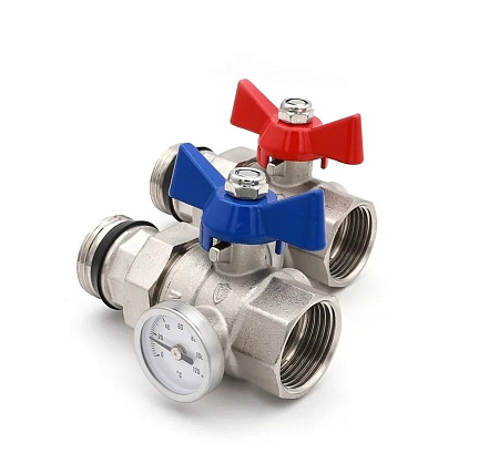 Кран ViEiR шаровой с полусгоном и термометром ПРЯМОЙ 1" VR1102 (1пара)(_20_)