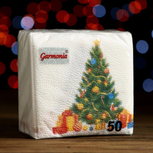 Салфетки новогодние бумажные Гармония цвета многоцветие "Елка", 24*24 см 50 листов 5278475(__)