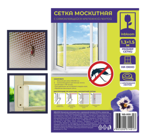 Сетка москитная  для окон с крепежной лентой, полиэстер, 1,3х1,5м, в пакете