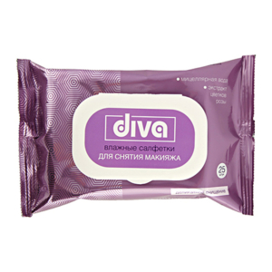 Салфетки Влажные Diva №25 fashion для снятия макияжа с мицеллярной водой и зкстрактом цветков розы