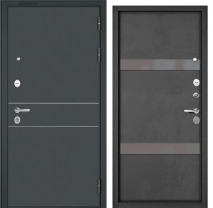 Дверь TRUST MASS Черный муар, D-16, Бетон тем, SiSt-2, Metal Silver grey, черн фурнитура 2050, 860 L
