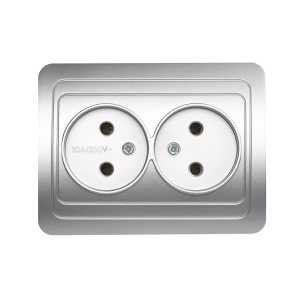 Розетка Серебро 2-местная без заземления CП10А SmartBuy "Марс" (10)