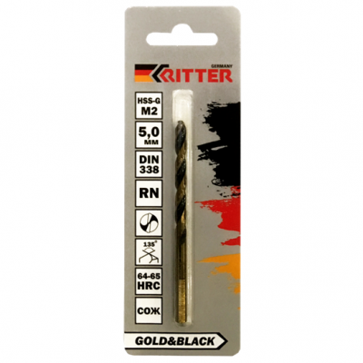 Сверло по металлу Ritter EC 4,0 мм (HSS-G M2 Gold&Black) DIN 338 RN (1 шт в блис) (1000/250/1)