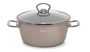 Кастрюля 5,2 л эмал. со стекл. кр., ручка хром; цвет:кремово-розовый