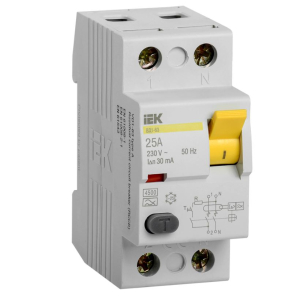 Выключатель дифференциального тока (УЗО) 2п 25А 30мА тип AC ВД1-63 IEK MDV10-2-025-030