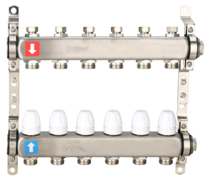 Коллектор регулируемый с запорными клапанами Нерж 6 вых GAPPO (1)