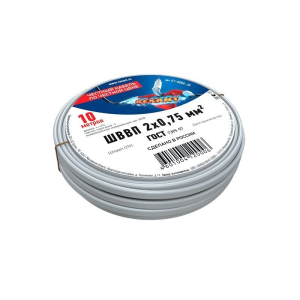 Провод ШВВП 2х0,75 мм², длина 10 метров, ГОСТ 7399-97