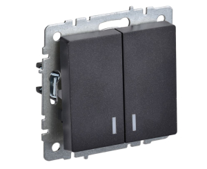 Черный выключатель двухклавишный с индикацией 10А ВС10-2-1-БрЧ