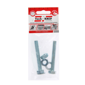 Болт DIN933 с шестигранной головкой оцинк. М10х 70 + гайка + шайба (2 шт) - пакет/10