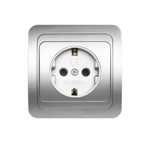 Розетка Серебро 1-местная с заземлением  CП16А SmartBuy "Марс" (10)