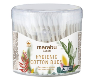 Ватные палочки MARABU Botanica 200шт/уп (пласт банка), 48 уп (4 иннера)/кор Япония (48)