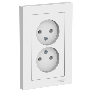 Белый розетка 2-м СП 16А IP20 без заземл. в сборе ATLAS DESIGN (15)