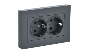 Графит розетка двойная с заземлением без защитных шторок 16А в сборе РС12-3-БрГ