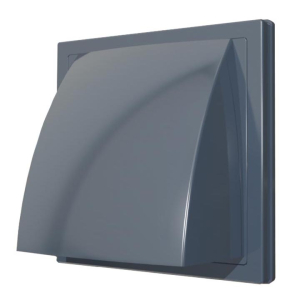 Выход стенной вытяжной с обратным клапаном 150х150 с фланцем D100, ASA, серый (20)