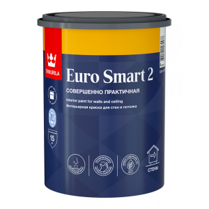 Краска Tikkurila EURO SMART 2 В/д Интерьерная Белая Глубоко-матовая 0,9л (6)