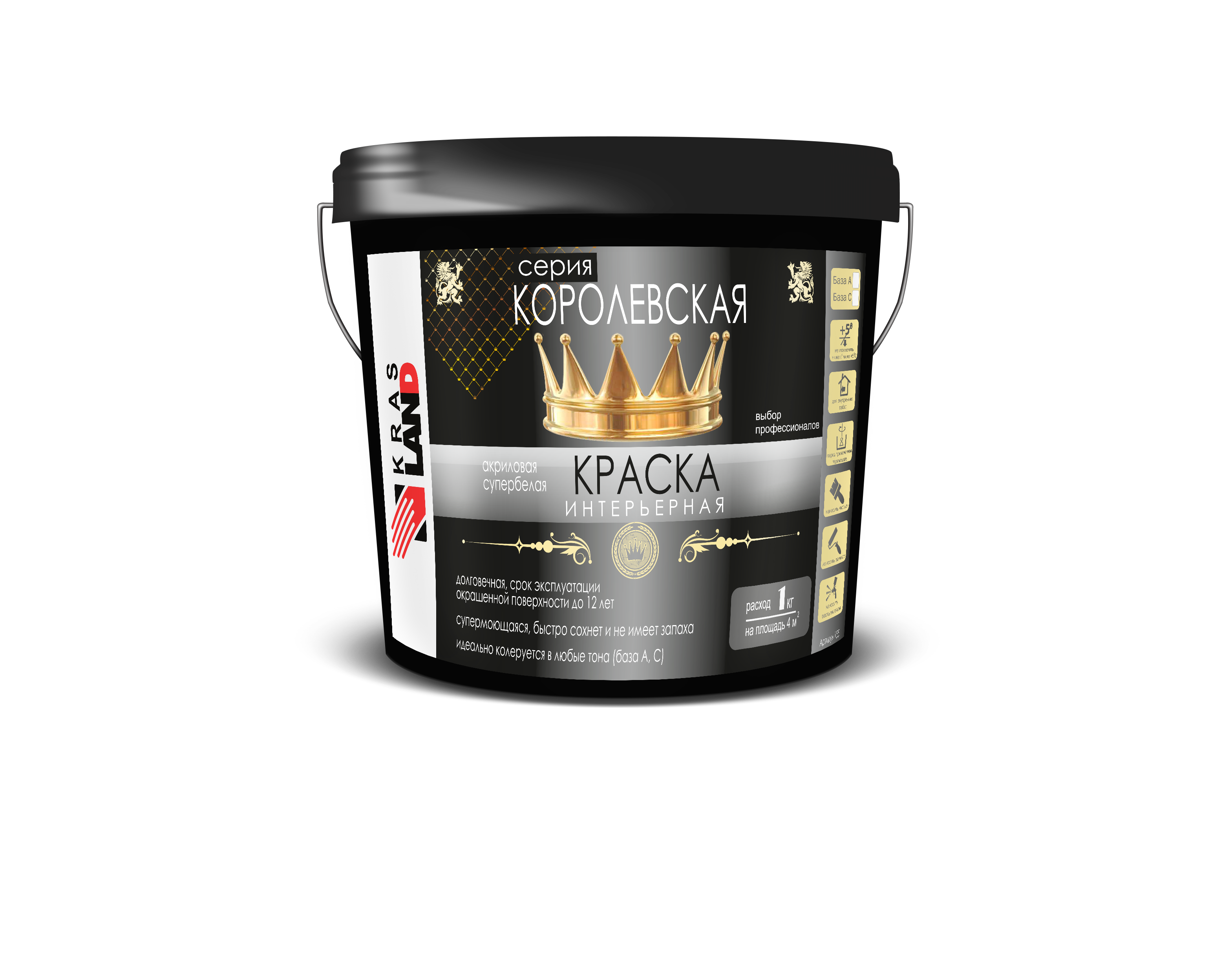 Краска Krasland Королевская Акриловая Белый Матовый 4кг(2/120)