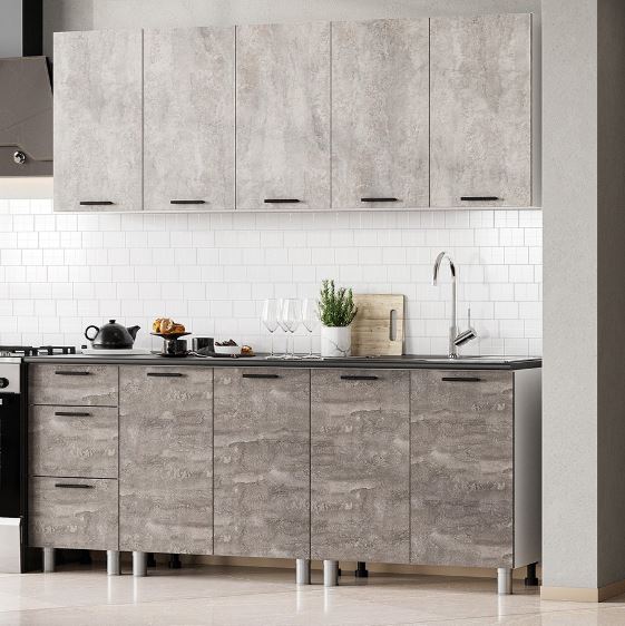 Кухонный гарнитур Модус 2,0м (Лайт) (Белый/Цемент светлый/Камень темный/Черный )