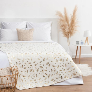 Плед Этель "Перья" 180х200 см, 100% п/э, корал-флис, 220 гр/м2