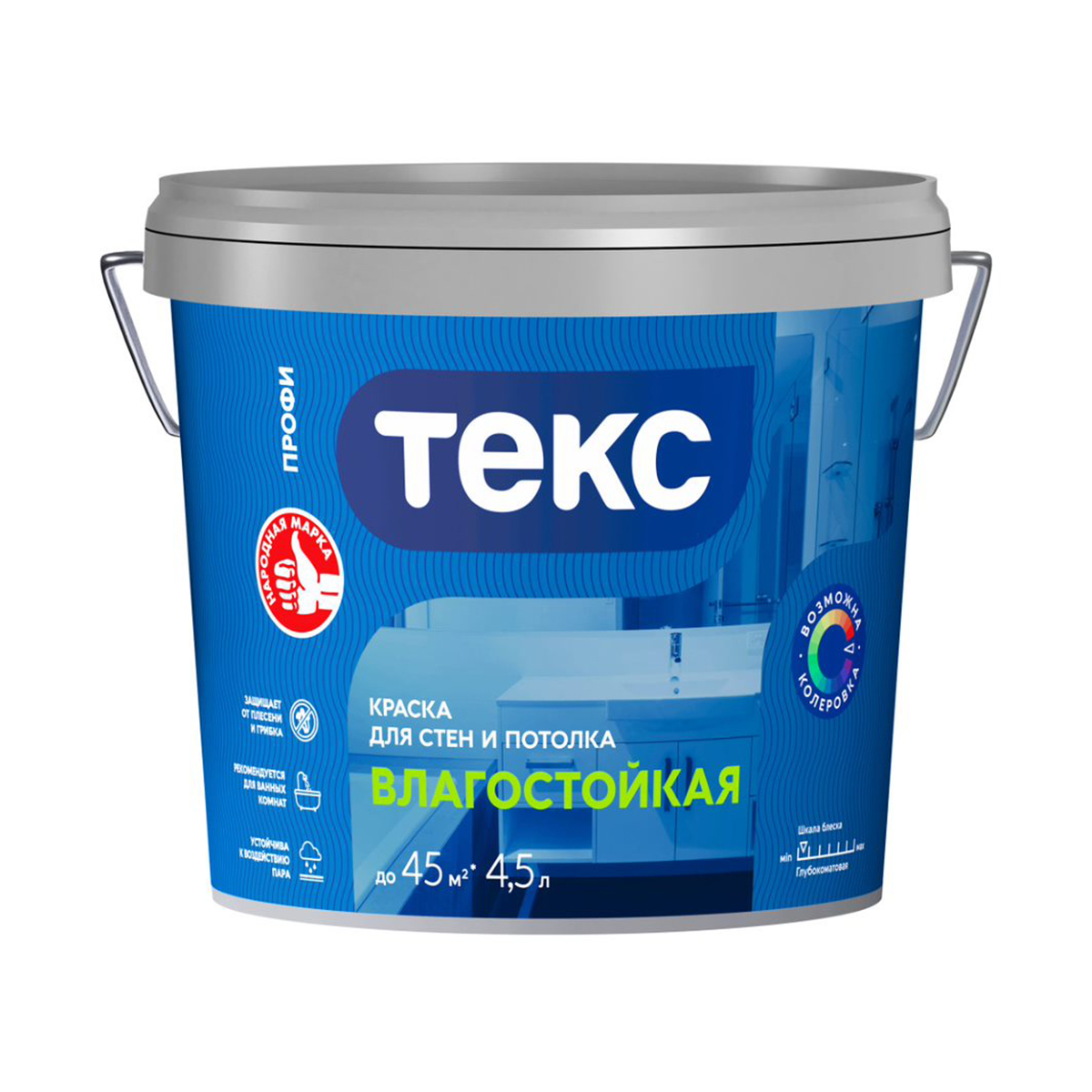 Краска ТЕКС Профи В/д Влагостойкая Супербелая Матов. 4,5л=6,5кг (1/72)