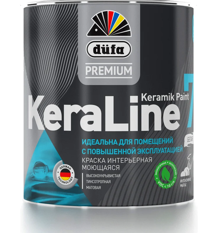 Краска DUFA  в/д для помещений с пов. эксплуатацией KeraLine 7  база3 матовая 0,9л (3)