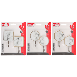 VETTA Крючки самоклеящиеся, "Белый мрамор", 2 шт, пластик, металл