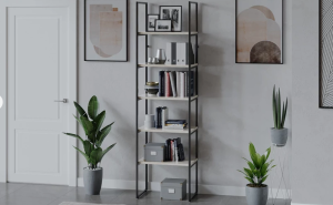 Стеллаж ЛОФТ Тип 1 (600) черный (Дуб крафт белый) Полки + стойки