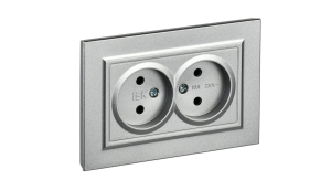 Алюминий розетка 2-местная без заземления без защитных шторок 10А в сборе РС12-2-БрА