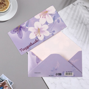 Конверт для денег "Поздравляю!" лилии, 16,5х8 см 9914702