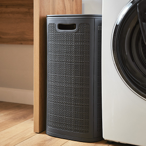 Корзина д/белья 75,0л 430*321*600мм "Лён" сборная Графит (1)