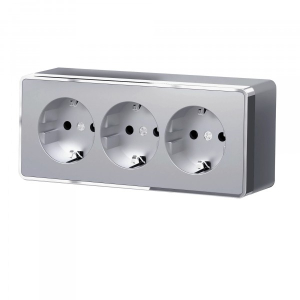 Розетка Серебряный Открытой установки 3-х мес с заземлением и шторками Gallant W5073106 (5)