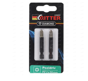 Бита Ritter Diamond PZ 2x50 мм магнитная (алмазное покрытие, сталь S2) (2 шт. в блистерной упаковке)