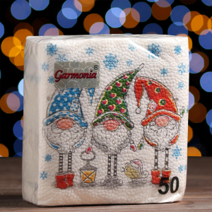 Салфетки бумажные "Гармония цвета", 24х24 см, 50 шт, с рисунком "Сказочные гномы"(__)