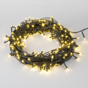 Гирлянда светодиодная, 10м. 100 светодиодов. Теплый белый свет, провод зеленый (10)