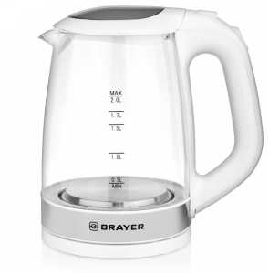 Чайник электрический BRAYER.2220Вт, 2 л, стекл., белый. 1040BR-WH (_1_)