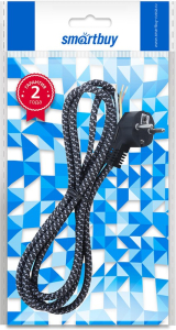 Сетевой шнур в тканевой оплетке с заземлением 1,8 метра, 10А/2,2кВт, черный (200)