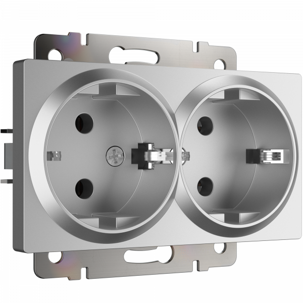 Серебряный Розетка Скрытой установки 2-х мест с заземлением W1172006 (10)