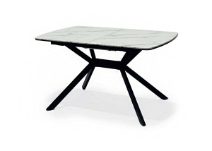 Стол ОЛИМП 1 Керамика (ДГ-1 мрамор белый,МДФ+пленка белая,каркас МУАР белый)