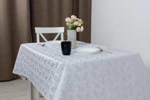 Клеёнка PU Shine, 140 см., 490-7, Папоротник серебро на белом (20м)