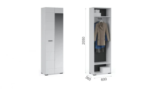 Прихожая Йорк Шкаф 2-х дверный с зеркалом (Белый жемчуг/Белый глянец)