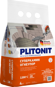 Раствор для ремонта и оштукатуривания 4 кг Супер Камин Огнеупор Плитонит (4/168)