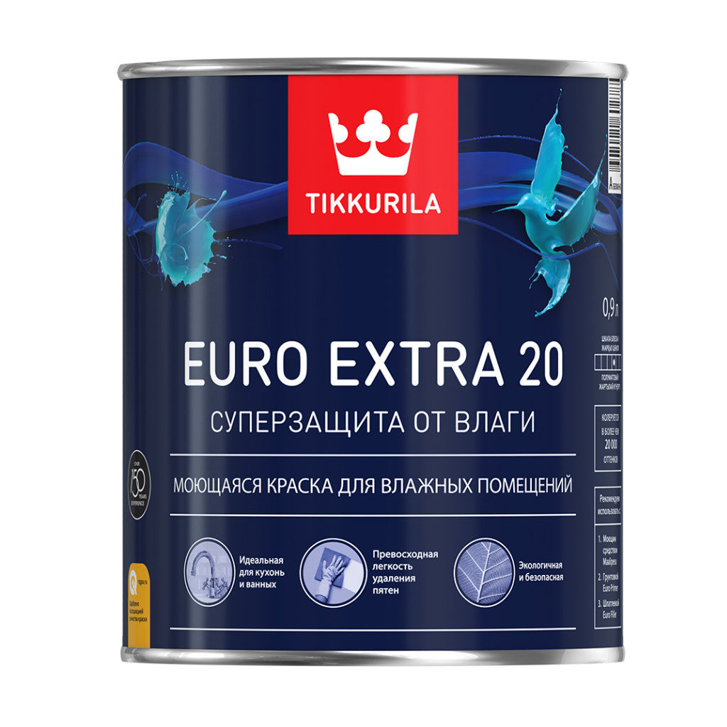 Краска Tikkurila EURO EXTRA 20 Акриловая Моющаяся База С Полуматовая 0,9л (6)