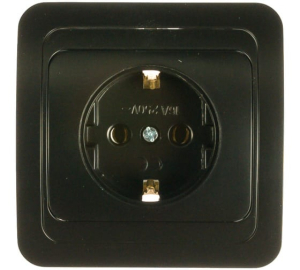 Розетка Черная 1-местная с заземлением CП16А SmartBuy "Марс"(10)