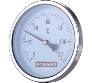 Термометр ROMMER биметаллический с погружной гильзой. Корпус Dn 63 мм,гильза 75 мм 1/2, 0.120°С(100)
