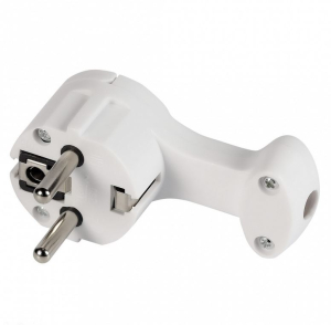 Вилка угловая плоская (8 мм) с/з с кольцом белая 16А 250В Smartbuy